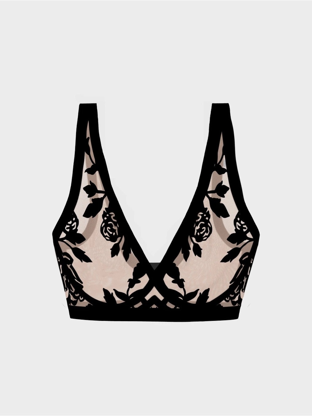 EBY Sheer Madame Oh La La Bralette Black Nude Size M Wireless Mesh NWT